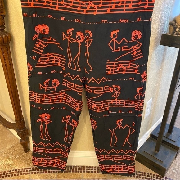 Vintage ACQUA VERDE Paris People Stick Graphic Jumpsuit -Small-Made in France - Picture 3 of 10